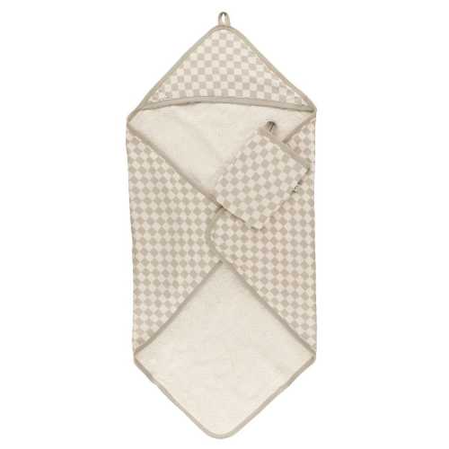 Origami Maison Hooded Bath Towel and Wash Mitt - Plaid - Clement