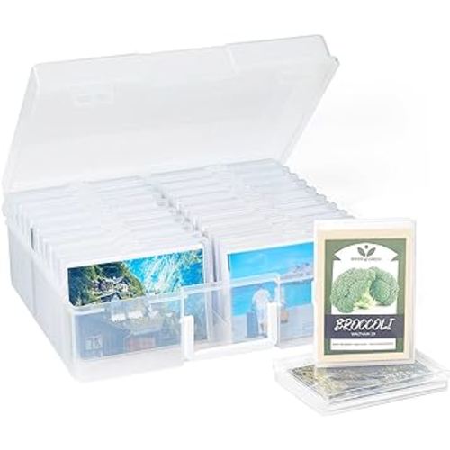 Lifewit Photo Storage Box 4" x 6" Photo Case, 20 Inner Photo Keeper, Clear Photo Boxes Storage, Plastic Photo Organizer for Seed, Cards, Picture, Craft with 1 Sheet Label Sticker