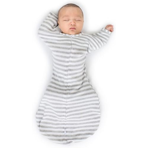 SwaddleDesigns Transitional Swaddle Sack with Arms Up Half-Length Sleeves and Mitten Cuffs, Small, 0-3 Months, 6-14 lbs, Heathered Gray Stripes (Arms Up Swaddle, Transition Swaddle Sleep Sack)