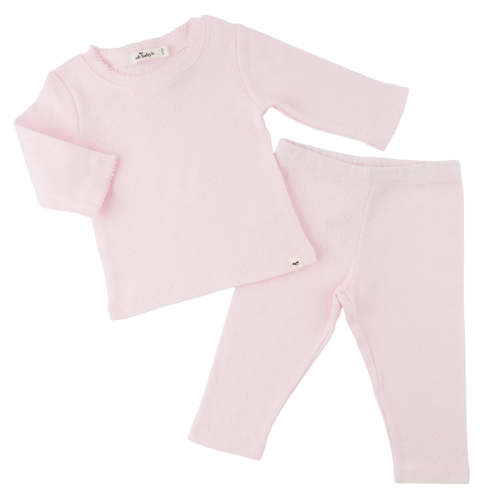 oh baby! Two Piece Set - Hearts Pointelle Pico Edge - Pale Pink
