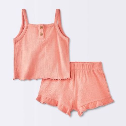 Baby Girls' Tank Top & Ruffle Shorts Set - Cloud Island™ Tan 6-9M
