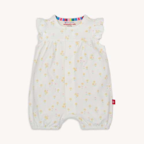 evangeline organic cotton magnetic ruffle sleeve romper – Magnetic Me