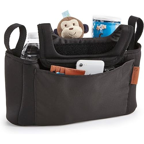 Contours Baby Stroller Organizer, Adjustable Stroller Caddy, Parent Organizer Accessory, Stroller Accessory, Cup Holder and Storage - Compatible with Select Contours Strollers and Wagons - Black