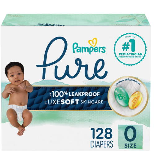 Free Shipping! Pampers Pure Baby Diapers, Size 0, <10 lbs, 128 Count, Hypoallergenic, 100% Leakproof