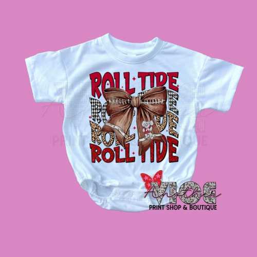 Roll Tide, Preppy Bow Romper, College Football Bubble Romper, Alabama, College, Baggy Baby Romper, Baby Football Outfit, Sublimation.