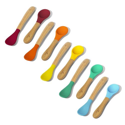 Avanchy Bamboo & Silicone Infant Training Spoons, BPA Free - Soft Tip, Easy on Gums, First Stage Feeding Utensils for Baby-Led Weaning, Self-Feeding, 5 Baby+ 5 Infant Spoons