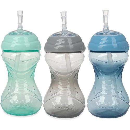 Nuby 3 Piece No-Spill Easy Grip Cup with Flex Straw, Clik It Lock Feature, Neutral, 10 Ounce