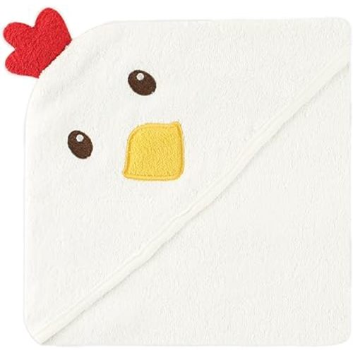 Luvable Friends Unisex Baby Cotton Animal Face Hooded Towel, Chicken, One Size