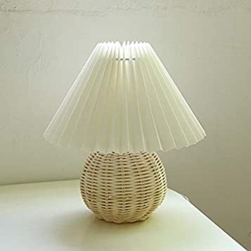 Korean Pleated Table Lamp Ins DIY Ceramic Table Lamps for Living Room Home Deco Cute Lamp with Tricolor Led Bulb Beside Lamp…