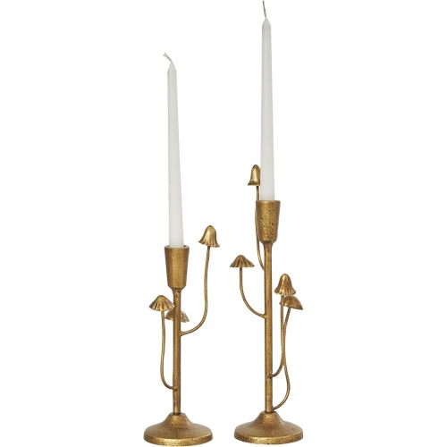Deco 79 Metal Abstract Decorative Candle Holder Mushroom Inspired Candle Stand, Set of 2 Candlestick Holder 11", 14"H, Gold