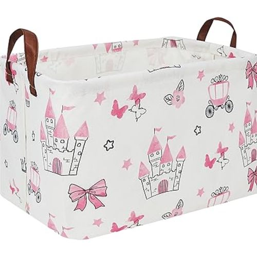 Rectangle Storage Basket with Handles,Collapsible Toys Bin,Books Box,Gift Basket(Pink Princess)