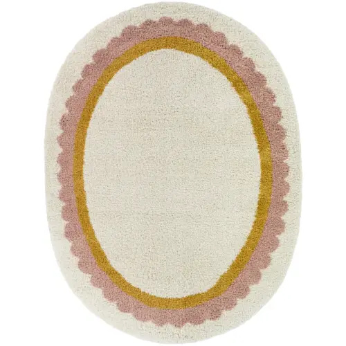 Marigold Scallop Border Area Rug - 5'3" x 6'11" Oval - Cream/Orange