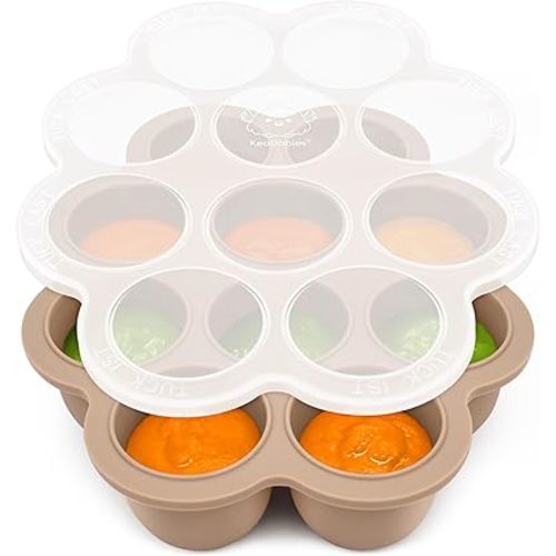 KeaBabies Silicone Baby Food Freezer Tray with Clip-on Lid, 2oz x 10 Pods Baby Food Freezer Molds, Breast Milk Freezer Tray, Dishwasher, Microwave, BPA-Free Baby Food Storage Tray(Chai Latte)