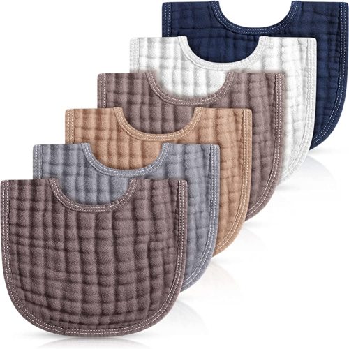 Frienda 6 Pcs Muslin Bibs Baby Burping Cloth Teething Bibs Bandana Bibs 6 Absorbent Layers Muslin Bibs for 6 Month+ Baby