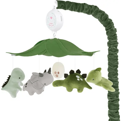 Dinosaur Crib Mobile – Grey and Green Dino Baby Crib Mobile with 3-Mode Music Box, Jurassic Dreams Baby Mobile for Boys & Girls, Nursery Mobiles, Fits Standard Cribs