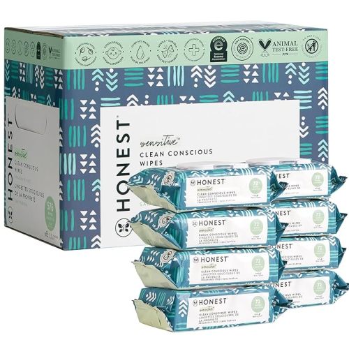 The Honest Company Clean Conscious Unscented Wipes | Over 99% Water, Compostable, Plant-Based, Baby Wipes | Hypoallergenic for Sensitive Skin, EWG Verified | Balance Blues, 576 Count - 72 Count (Pack of 8)