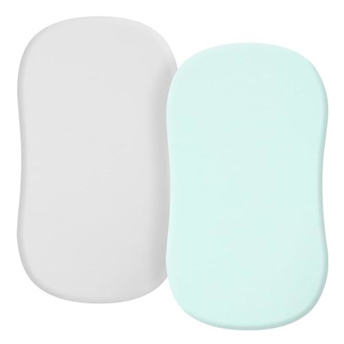 TILLYOU Baby Bassinet Sheets for Girls Boys, Fit for Hourglass Oval Rectangle Bassinet Mattress Sheets, 33”X16”, 2 Pack Gray and Green