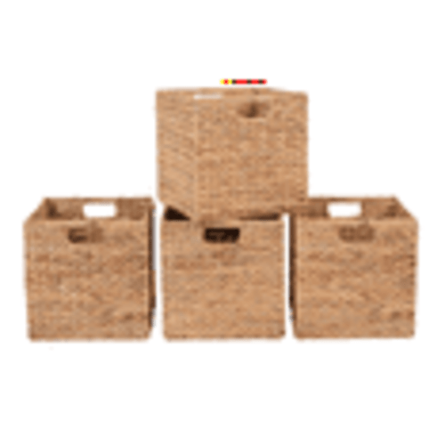 Better Homes & Gardens 11.8 inch natrual Water Hyacinth Foldable Cube Baskets, Set of 4