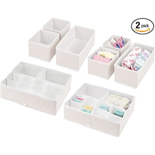 mDesign Fabric Drawer Organizer Bins, Kids/Baby Nursery Dresser, Closet, Shelf, Playroom Organization, Hold Clothes, Toys, Diapers, Bibs, Blankets, Jane Collection, Set of 4, 2 Pack, Cream/White