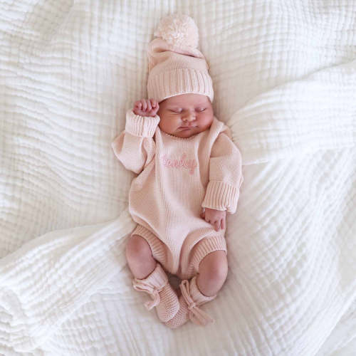 Knit Baby Pom Pom Beanie | Tea Rose