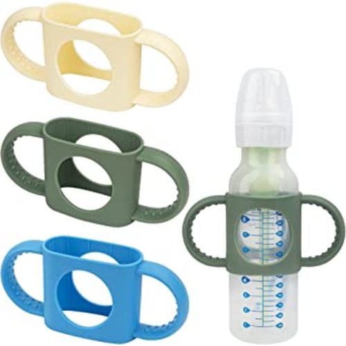 3 Pack Bottle Handles Compatible with Dr Brown Narrow Baby Bottles and Wide-Neck Bottles Non-Slip Easy Grip Handles - BPA-Free Food Grade Silicone Dishwasher Safe - Milk White, Green, Pink