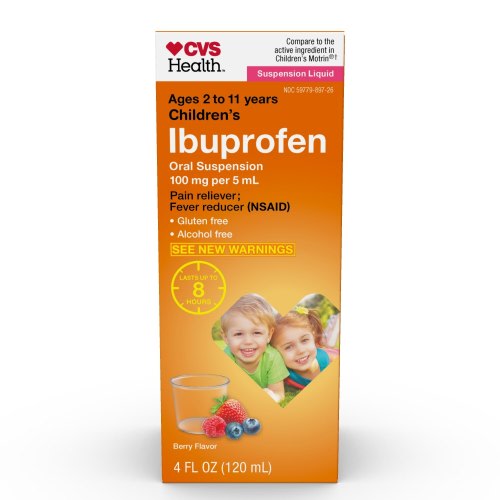 CVS Children's Ibuprofen Pain Reliever & Fever Reducer (NSAID) Oral Suspension, Grape, Berry, Bubble Gum