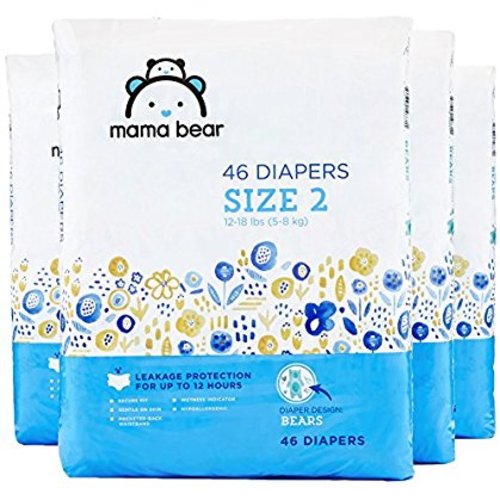 Amazon Brand - Mama Bear Diapers Size 2, 184 Count, Bears Print (4 packs of 46)