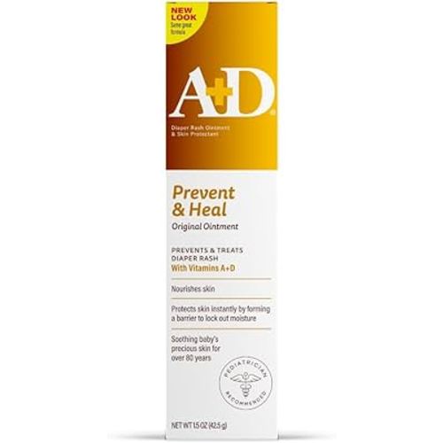 A+D Original Diaper Rash Ointment, Baby Skin Protectant with Lanolin and Petrolatum, Seals Out Wetness, Helps Prevent Diaper Rash, 1.5 Ounce Tube, Packaging May Vary