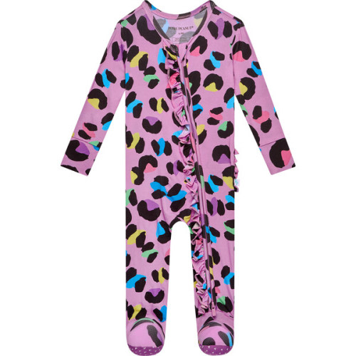 Electric Leopard Footie Ruffled Zippered One Piece, Purple - Posh Peanut Sleepwear | Maisonette