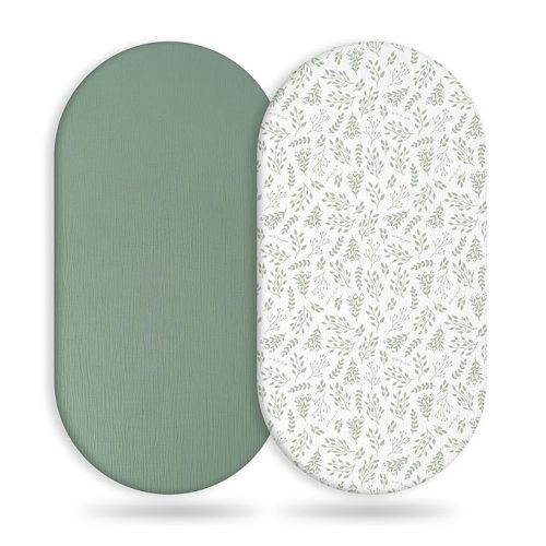 Yoofoss Baby Bassinet Sheets Girl Boy, 33''X17'' Muslin Bassinet Sheet 2 Pack Bassinet Mattress Sheets Fit for Rectangle, Round, Oval, Hourglass Mattress, Cotton Soft Breathable