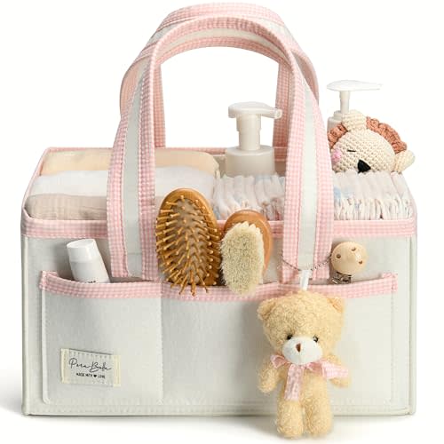 PeraBella Diaper Caddy Organizer with Handle, Baby Shower Gifts Basket Bag, Registry Search Must Haves Items, Nursery Storage Organizer for Newborn Girl Boy, Baby Bag Essentials, Car Diaper Caddy Cart