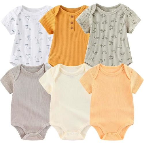 Short Sleeve Bodysuits Cotton One-Piece Baby Clothes 6-Pack