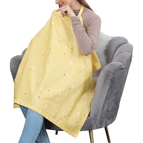 Cotton Nursing Cover for Breastfeeding - Multipurpose Breathable Mother Breastfeeding Cover Nursing Apron (Yellow Star)