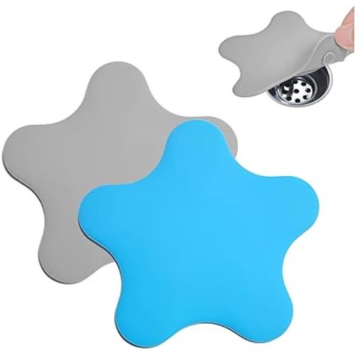 2 Pack Bathtub Stopper Tub Drain Plug Stopper, Adorable Universal Silicone Bath Drain Cover, Kids Tots Babies Gift, Beautiful Starfish Illustration (Blue + Grey (Large))