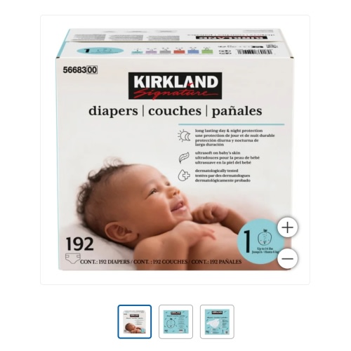 Kirkland Signature Diapers, Sizes 1 - 2