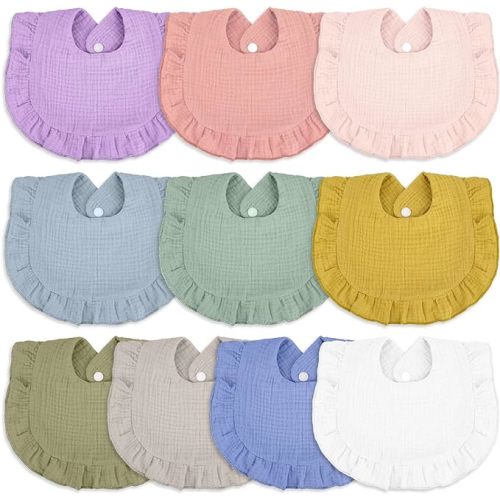 10 Pcs Baby Muslin Bibs Drool Bandana Soft Adjustable Baby Cotton Bibs for Newborn Baby Girl Boy Toddlers Infants Teething - Light Colors