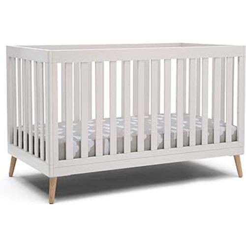 Delta Children Essex 4-in-1 Convertible Baby Crib, Bianca White with Natural Legs