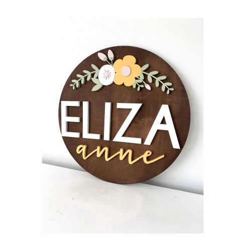 Wooden Name Sign Floral Arch | 3D Name Sign Wood | Floral Nursery Decor | Floral Name Sign | Floral Nursery Decor | 3D Wood Round