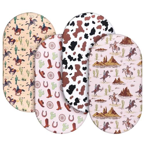 4 Pcs Western Bassinet Sheets for Boys 32 x 16 x 3 Inches Cowboy Crib Sheets Set for Standard Bed and Toddler Mattresses, Rectangle Soft Breathable West Jockey Print Newborn Bedding for Girl Boys