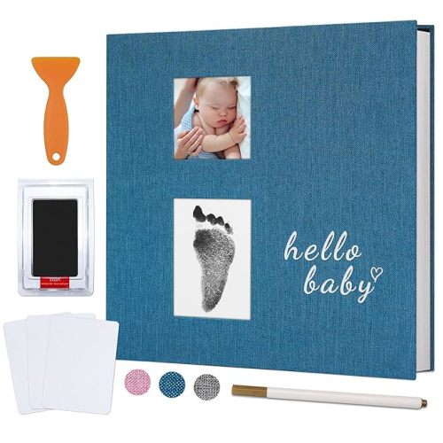 Vienrose Baby Photo Album 4x6 Self Adhesive Memory Book Magnetic Scrapbook Kit with Create Handprint Footprintand and a Metallic Pen for boy or Girl Baby,40 Pages