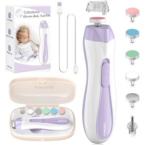 Cortador de uñas eléctrico recargable para bebé, lima de uñas eléctrica 15 en 1, kit de limador de uñas con cubierta antipolvo, luz LED para recién nacidos, bebés y adultos, color morado