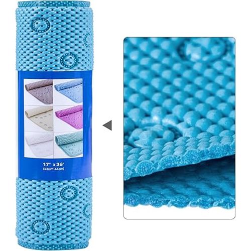 Double Layer Foam Non Slip Bathtub Mat 37x17in, More Comfortable and Thicker Tub Mat Than Ordinary Foam Shower Mat, Bath Mat for Tub with Suction for Comfort and Safety (L-Blue, 36'' x 17'')