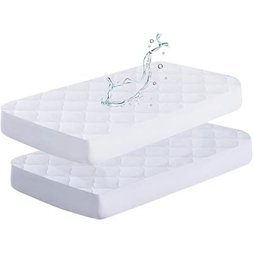 2 Pack Waterproof Crib Mattress Protector Pad for 28 x 52 or 52 x 27 Toddler Bed Soft Ultrasonic Quilted Fitted Baby Mattress Cover