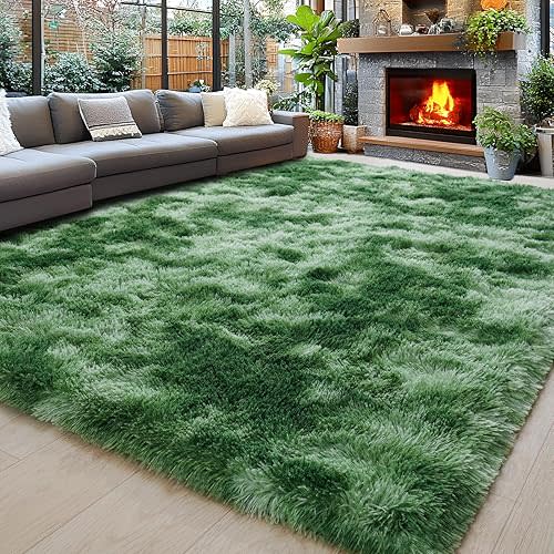 8x10 Area Rugs for Living Room, Ultra Soft Fluffy Large Shaggy Rug Carpet for Bedroom, Non-Slip Fuzzy Plush Rugs for Nursery Boys Girls Kids Room Modern Indoor Home Decor, Tie-Dyed Green