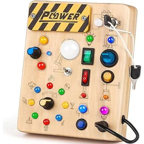 Joyreal Montessori Toddler Busy Board, 19 Led Wooden Sensory Board Educational Toys, Montessori Toys for 1-6 Year Old, Travel Toys Gifts for Toddlers Boys and Girls