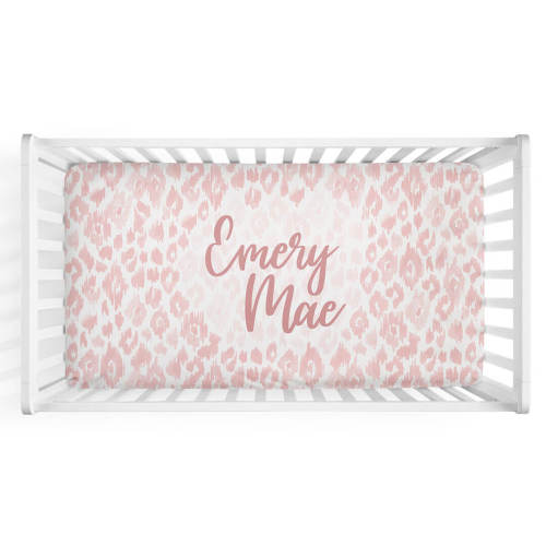 Blush Leopard Personalized Crib Sheet