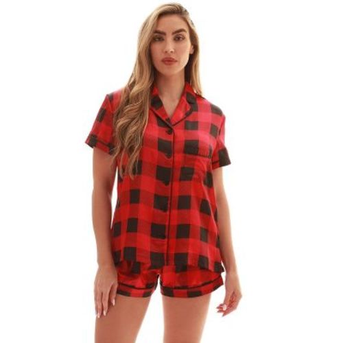 Just Love Solid Satin Pajama Short Set For Women Sleepwear Pjs (red Black Buffalo Plaid, Medium)