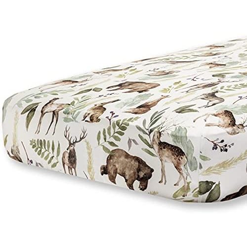 Pobibaby - Premium Single Fitted Baby Boy Crib Sheets for Standard Crib Mattress - Ultra-Soft Cotton Blend, Safe and Snug, and Stylish Woodland Crib Sheet (Wildlife Animal)
