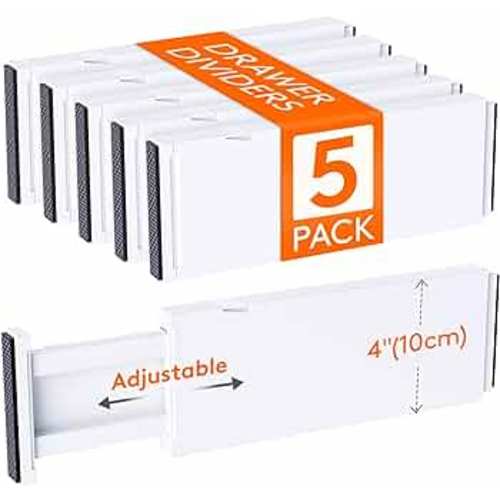 Lifewit 5 Pack Drawer Dividers Plastic 4" High, 11-17" Adjustable Drawer Organizers for Clothes, Expandable Dresser Separators in Bedroom/Bathroom/Kitchen/Fridge/Office Organization and Storage