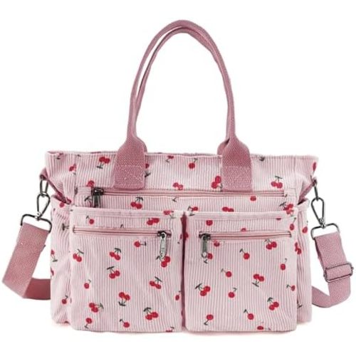 Womens Casual Corduroy Tote Bags with Multiple Pockets Hobo Crossbody Bag Travel Shoulder Bags Cute Purse Handbag